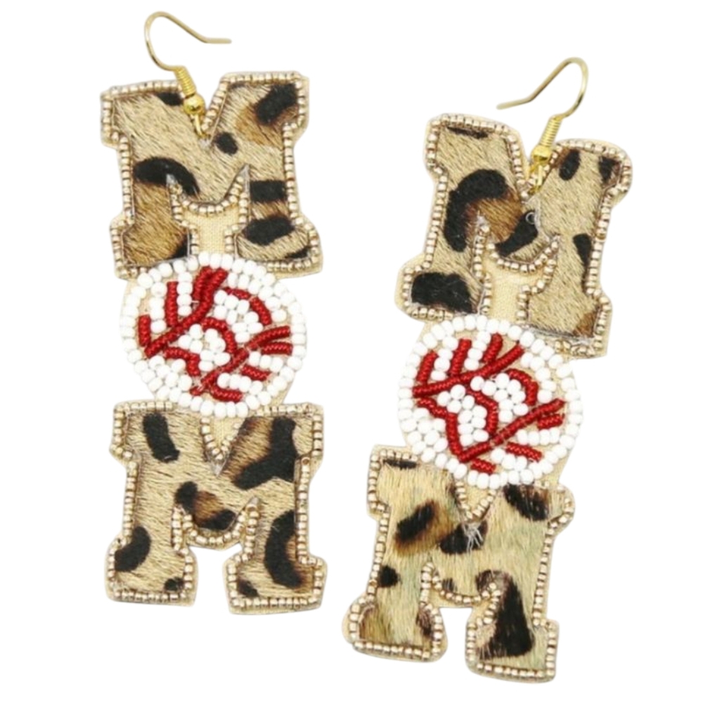 Leopard Print Beaded Earrings Mom #1 Fan ❤️